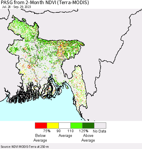 Bangladesh PASG from 2-Month NDVI (Terra-MODIS) Thematic Map For 9/22/2023 - 9/29/2023