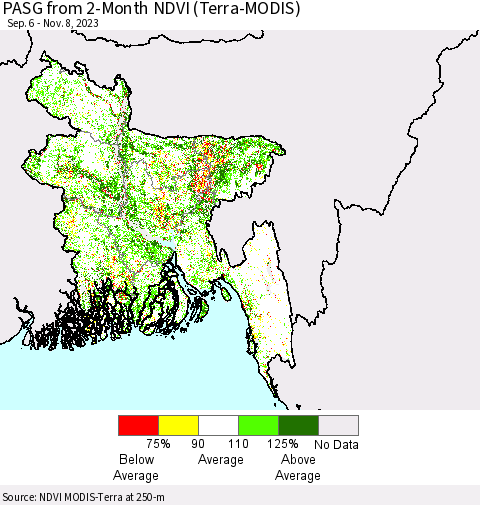 Bangladesh PASG from 2-Month NDVI (Terra-MODIS) Thematic Map For 11/1/2023 - 11/8/2023