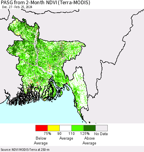 Bangladesh PASG from 2-Month NDVI (Terra-MODIS) Thematic Map For 2/18/2024 - 2/25/2024