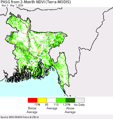 Bangladesh PASG from 2-Month NDVI (Terra-MODIS) Thematic Map For 4/30/2024 - 5/7/2024
