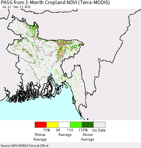Bangladesh PASG from 2-Month Cropland NDVI (Terra-MODIS) Thematic Map For 9/6/2021 - 9/13/2021