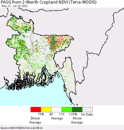 Bangladesh PASG from 2-Month Cropland NDVI (Terra-MODIS) Thematic Map For 7/12/2022 - 7/19/2022