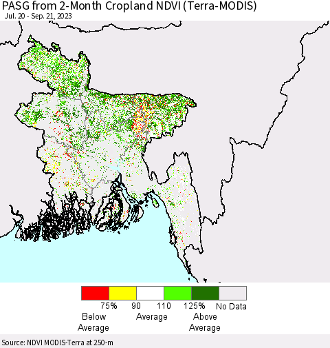 Bangladesh PASG from 2-Month Cropland NDVI (Terra-MODIS) Thematic Map For 9/14/2023 - 9/21/2023