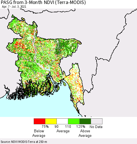 Bangladesh PASG from 3-Month NDVI (Terra-MODIS) Thematic Map For 6/26/2021 - 7/3/2021