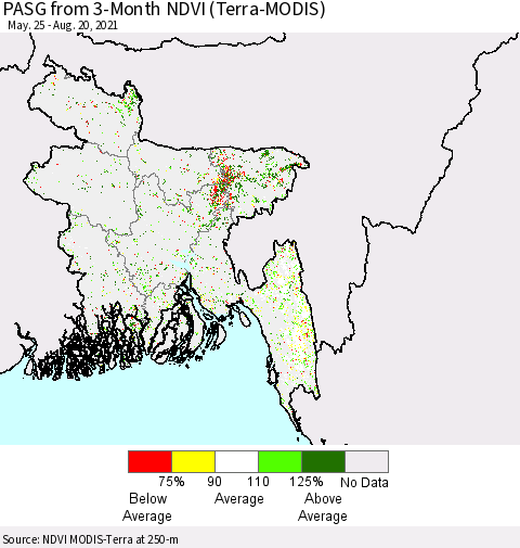Bangladesh PASG from 3-Month NDVI (Terra-MODIS) Thematic Map For 8/13/2021 - 8/20/2021