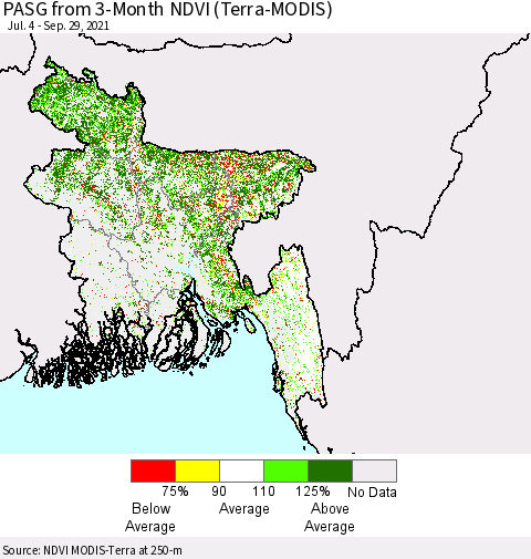 Bangladesh PASG from 3-Month NDVI (Terra-MODIS) Thematic Map For 9/22/2021 - 9/29/2021