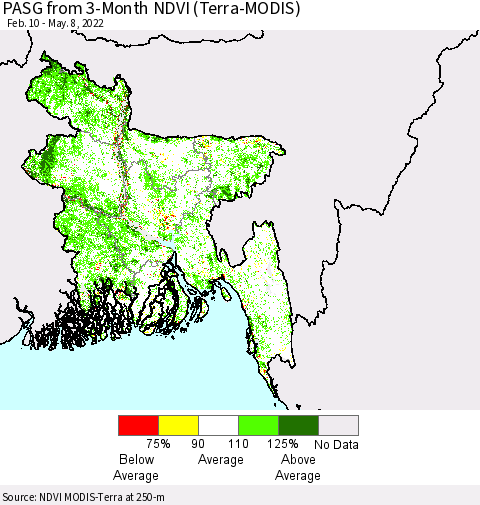 Bangladesh PASG from 3-Month NDVI (Terra-MODIS) Thematic Map For 5/1/2022 - 5/8/2022