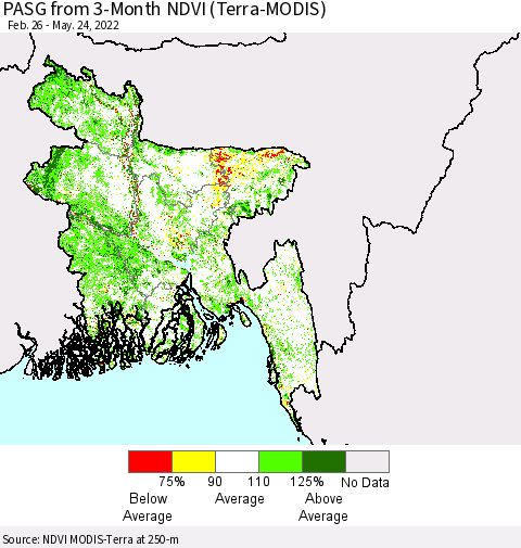 Bangladesh PASG from 3-Month NDVI (Terra-MODIS) Thematic Map For 5/17/2022 - 5/24/2022