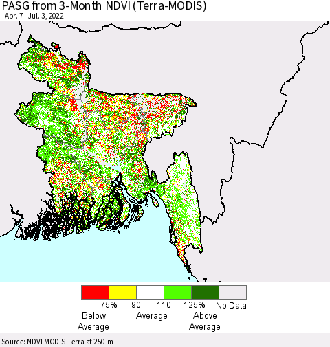 Bangladesh PASG from 3-Month NDVI (Terra-MODIS) Thematic Map For 6/26/2022 - 7/3/2022