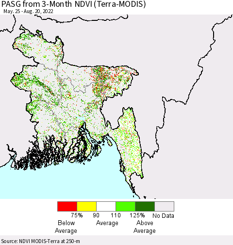 Bangladesh PASG from 3-Month NDVI (Terra-MODIS) Thematic Map For 8/13/2022 - 8/20/2022