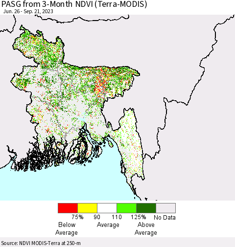 Bangladesh PASG from 3-Month NDVI (Terra-MODIS) Thematic Map For 9/14/2023 - 9/21/2023