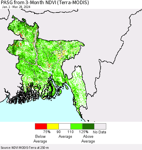 Bangladesh PASG from 3-Month NDVI (Terra-MODIS) Thematic Map For 3/21/2024 - 3/28/2024