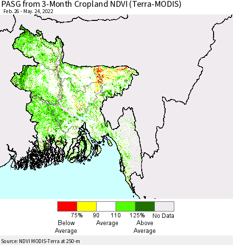 Bangladesh PASG from 3-Month Cropland NDVI (Terra-MODIS) Thematic Map For 5/17/2022 - 5/24/2022