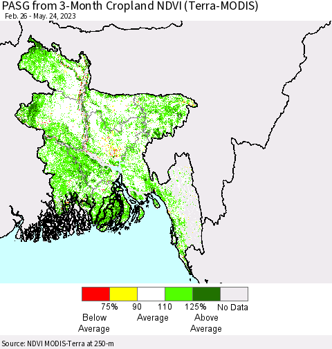 Bangladesh PASG from 3-Month Cropland NDVI (Terra-MODIS) Thematic Map For 5/17/2023 - 5/24/2023
