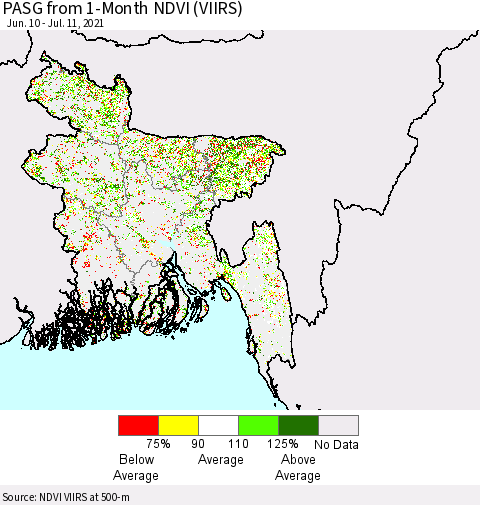 Bangladesh PASG from 1-Month NDVI (VIIRS) Thematic Map For 7/4/2021 - 7/11/2021