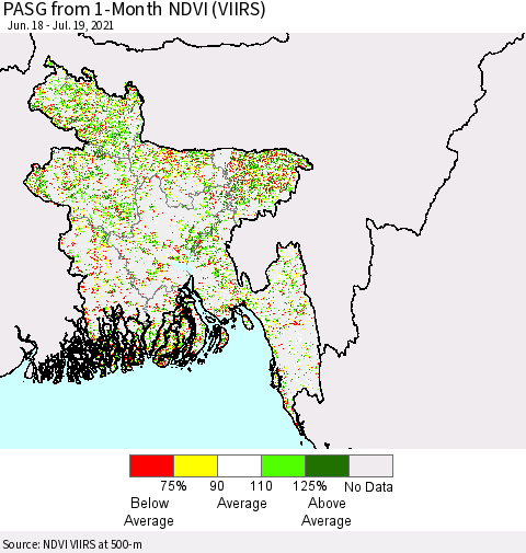 Bangladesh PASG from 1-Month NDVI (VIIRS) Thematic Map For 7/12/2021 - 7/19/2021