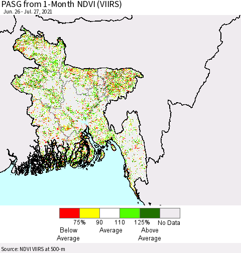 Bangladesh PASG from 1-Month NDVI (VIIRS) Thematic Map For 7/20/2021 - 7/27/2021
