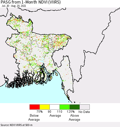Bangladesh PASG from 1-Month NDVI (VIIRS) Thematic Map For 8/13/2021 - 8/20/2021