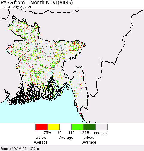 Bangladesh PASG from 1-Month NDVI (VIIRS) Thematic Map For 8/21/2021 - 8/28/2021