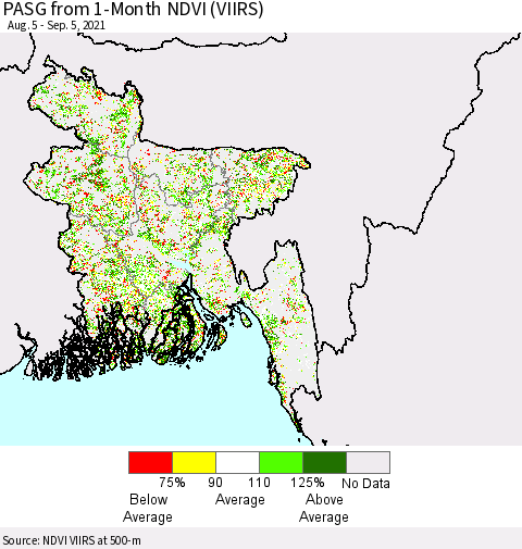 Bangladesh PASG from 1-Month NDVI (VIIRS) Thematic Map For 8/29/2021 - 9/5/2021