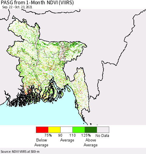 Bangladesh PASG from 1-Month NDVI (VIIRS) Thematic Map For 10/16/2021 - 10/23/2021