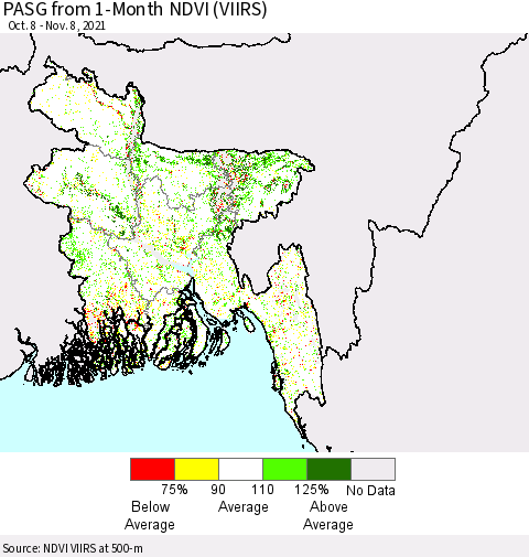 Bangladesh PASG from 1-Month NDVI (VIIRS) Thematic Map For 11/1/2021 - 11/8/2021