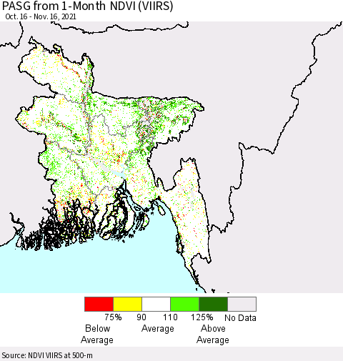 Bangladesh PASG from 1-Month NDVI (VIIRS) Thematic Map For 11/9/2021 - 11/16/2021