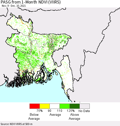 Bangladesh PASG from 1-Month NDVI (VIIRS) Thematic Map For 12/3/2021 - 12/10/2021