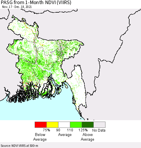 Bangladesh PASG from 1-Month NDVI (VIIRS) Thematic Map For 12/11/2021 - 12/18/2021