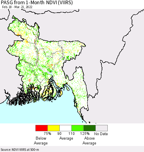 Bangladesh PASG from 1-Month NDVI (VIIRS) Thematic Map For 3/14/2022 - 3/21/2022