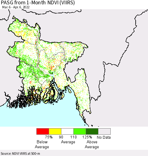 Bangladesh PASG from 1-Month NDVI (VIIRS) Thematic Map For 3/30/2022 - 4/6/2022