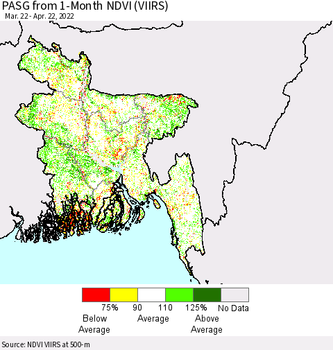 Bangladesh PASG from 1-Month NDVI (VIIRS) Thematic Map For 4/15/2022 - 4/22/2022