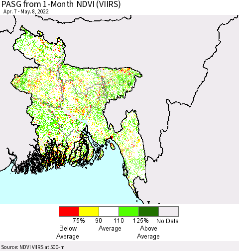 Bangladesh PASG from 1-Month NDVI (VIIRS) Thematic Map For 5/1/2022 - 5/8/2022