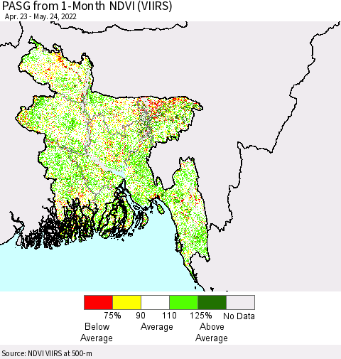 Bangladesh PASG from 1-Month NDVI (VIIRS) Thematic Map For 5/17/2022 - 5/24/2022