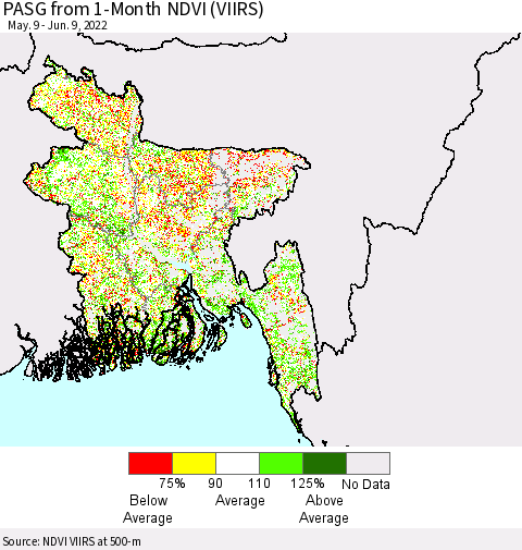 Bangladesh PASG from 1-Month NDVI (VIIRS) Thematic Map For 6/2/2022 - 6/9/2022