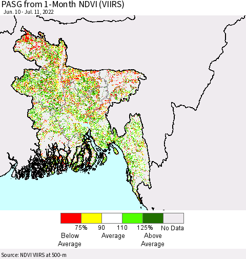 Bangladesh PASG from 1-Month NDVI (VIIRS) Thematic Map For 7/4/2022 - 7/11/2022