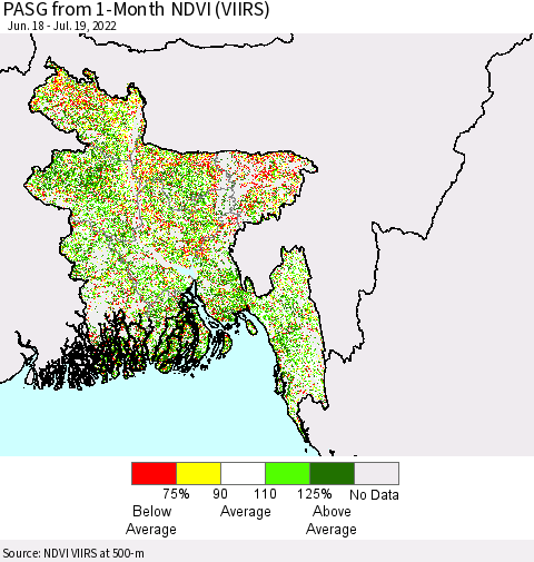 Bangladesh PASG from 1-Month NDVI (VIIRS) Thematic Map For 7/12/2022 - 7/19/2022