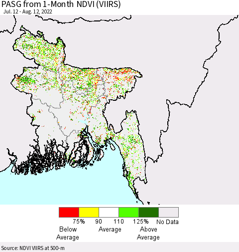 Bangladesh PASG from 1-Month NDVI (VIIRS) Thematic Map For 8/5/2022 - 8/12/2022