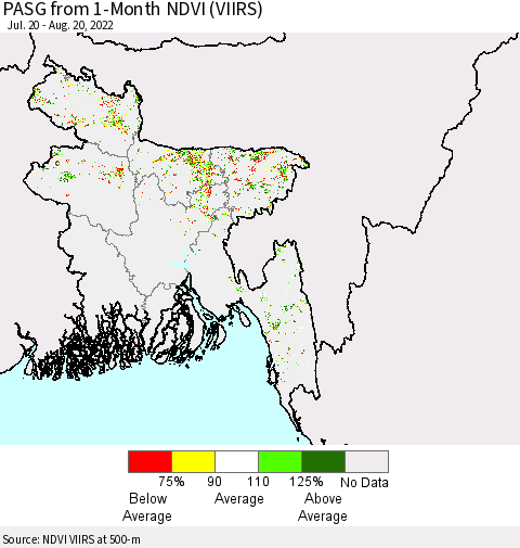 Bangladesh PASG from 1-Month NDVI (VIIRS) Thematic Map For 8/13/2022 - 8/20/2022
