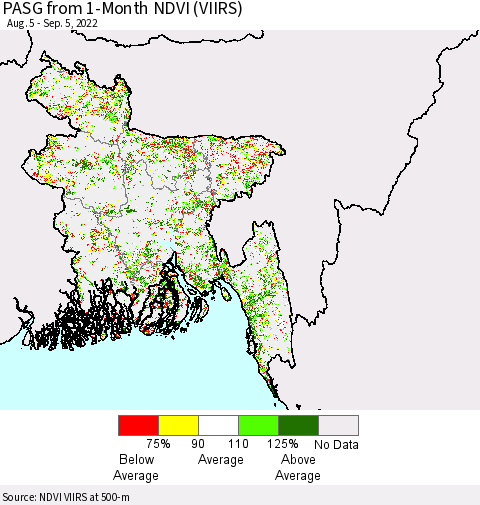 Bangladesh PASG from 1-Month NDVI (VIIRS) Thematic Map For 8/29/2022 - 9/5/2022