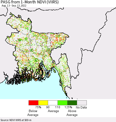 Bangladesh PASG from 1-Month NDVI (VIIRS) Thematic Map For 9/6/2022 - 9/13/2022