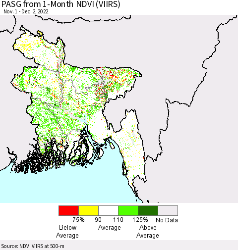 Bangladesh PASG from 1-Month NDVI (VIIRS) Thematic Map For 11/25/2022 - 12/2/2022