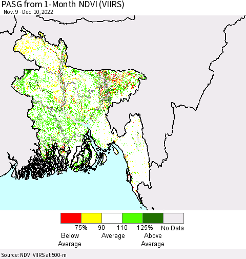 Bangladesh PASG from 1-Month NDVI (VIIRS) Thematic Map For 12/3/2022 - 12/10/2022