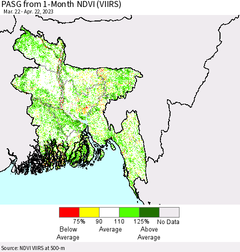 Bangladesh PASG from 1-Month NDVI (VIIRS) Thematic Map For 4/15/2023 - 4/22/2023