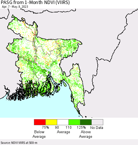 Bangladesh PASG from 1-Month NDVI (VIIRS) Thematic Map For 5/1/2023 - 5/8/2023