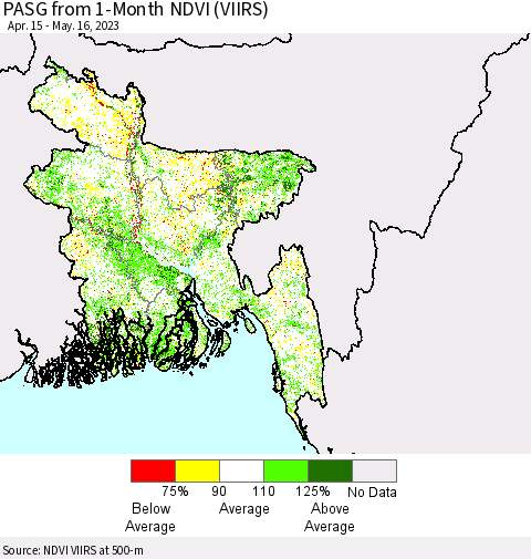 Bangladesh PASG from 1-Month NDVI (VIIRS) Thematic Map For 5/9/2023 - 5/16/2023