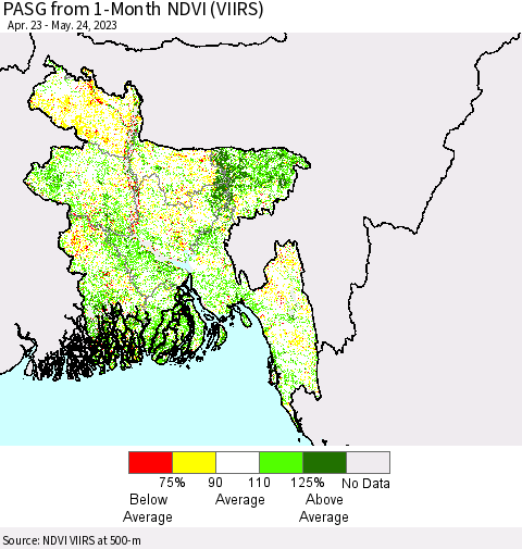 Bangladesh PASG from 1-Month NDVI (VIIRS) Thematic Map For 5/17/2023 - 5/24/2023