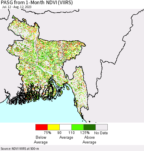 Bangladesh PASG from 1-Month NDVI (VIIRS) Thematic Map For 8/5/2023 - 8/12/2023