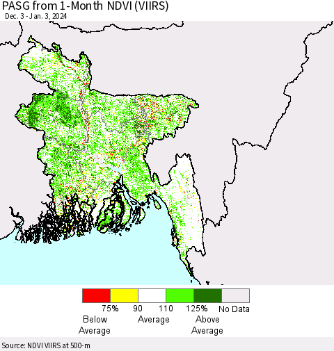 Bangladesh PASG from 1-Month NDVI (VIIRS) Thematic Map For 12/27/2023 - 1/3/2024