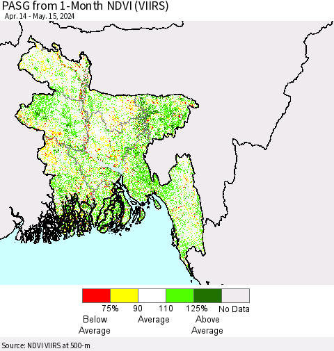 Bangladesh PASG from 1-Month NDVI (VIIRS) Thematic Map For 5/8/2024 - 5/15/2024